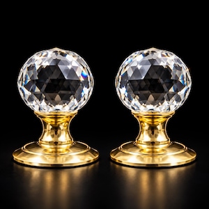 Coppia di pomelli per porte Carlisle Brass con sfera di cristallo – Maniglie in vetro sfaccettato, ottone lucido, nuovi nella confezione.