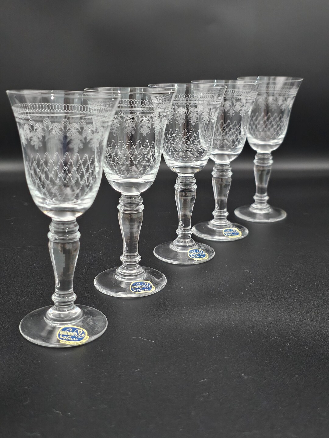 5 Vintage Bohemian Pall Mall Pattern Liqueur or Sherry Glasses. 100ml ...