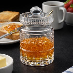 Vintage Marmeladentopf aus Kristall mit EPNS Löffel - Kreuz- und Flötenschliff - Sternfuß