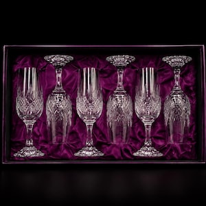 Boxed Set of 6 Schott Crystal Fantasy Champagne Flutes 200ml German Crystal Glasses Wedding Gift Vintage