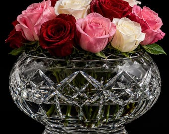 "Große Heavy Cut Crystal Rose Posy Bowl mit Doppelfrosch 7,5 ""Vintage Floral Centerpiece."