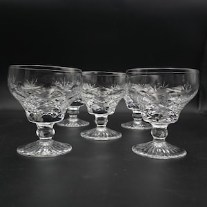 Set of 5 Vintage Crystal Champagne Coupes, 200ml, Knopped Stem, Flute & Thumbprint Cut, Star Base, c.1970s
