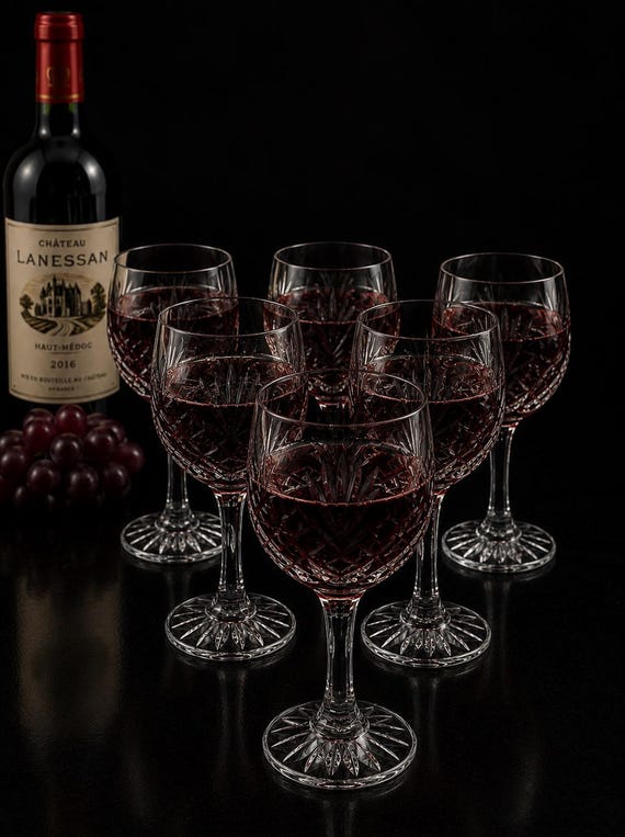 Zawiercie Monica-3 Crystal Wine Glasses Set of 6, Polish Hand Cut