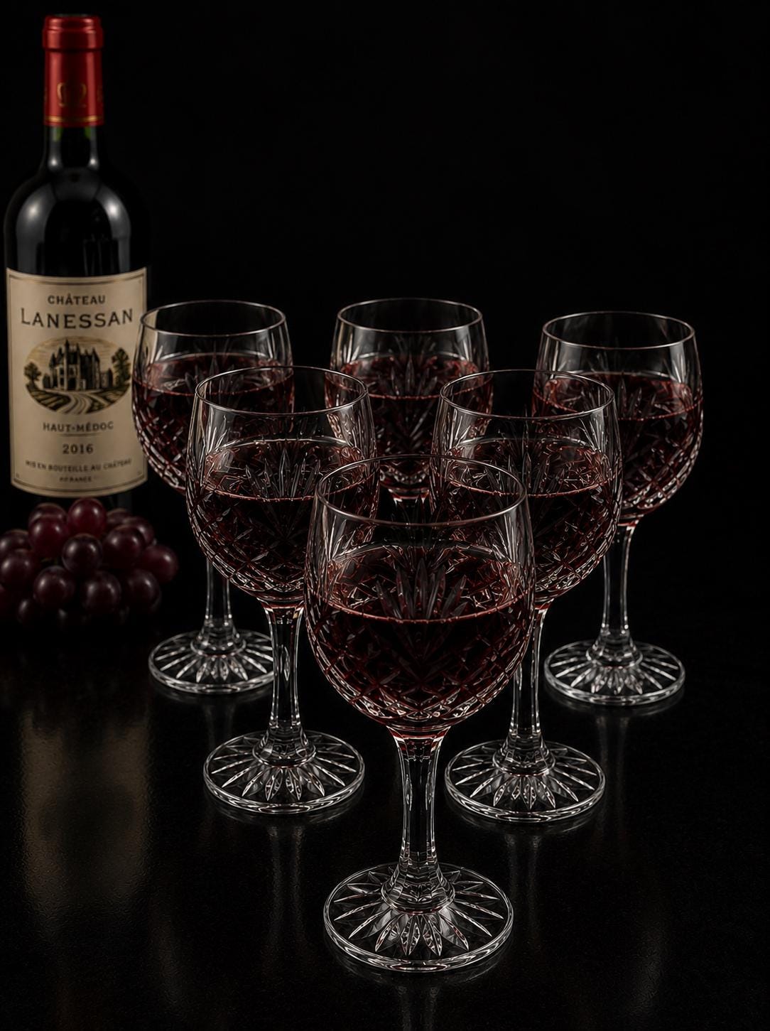 Zawiercie Monica-3 Crystal Wine Glasses Set of 6, Polish Hand Cut
