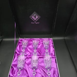 Vintage Edinburgh Crystal Embassy Pattern set of 6 Crystal Sherry Glasses. Boxed 100ml