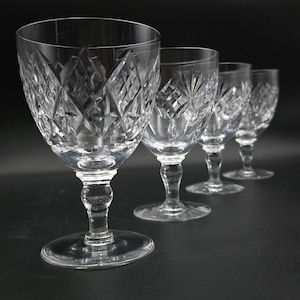 Set of 4 Vintage Crystal Water Goblets – 325ml, 14cm Tall – Elegant Lead Crystal with Cross Cut Pattern