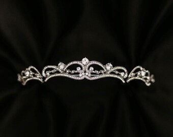 Elyse's Tiara in Silver - White Gold ，Rose Gold,Gold Color Metal, Clear Crystal, Faux Diamond, Low Profile & Minmalist