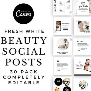 White 30 Beauty Social Post Templates, Instagram Post Templates, Notification, Engagement Booster, Branding Kit, Canva Templates, Beauty