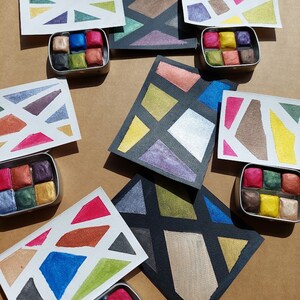 Metallische handgefertigte Aquarellfarben, Set mit 6 halben Näpfchen, Perlglanz-Palette für Erwachsene, lebendig zur Illustration von Kalligraphie-Gemälden