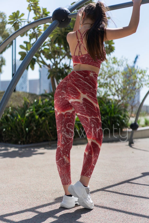 JUICY MEAT STEAK Sport Bra and Leggings, Meat Print Yoga Pants