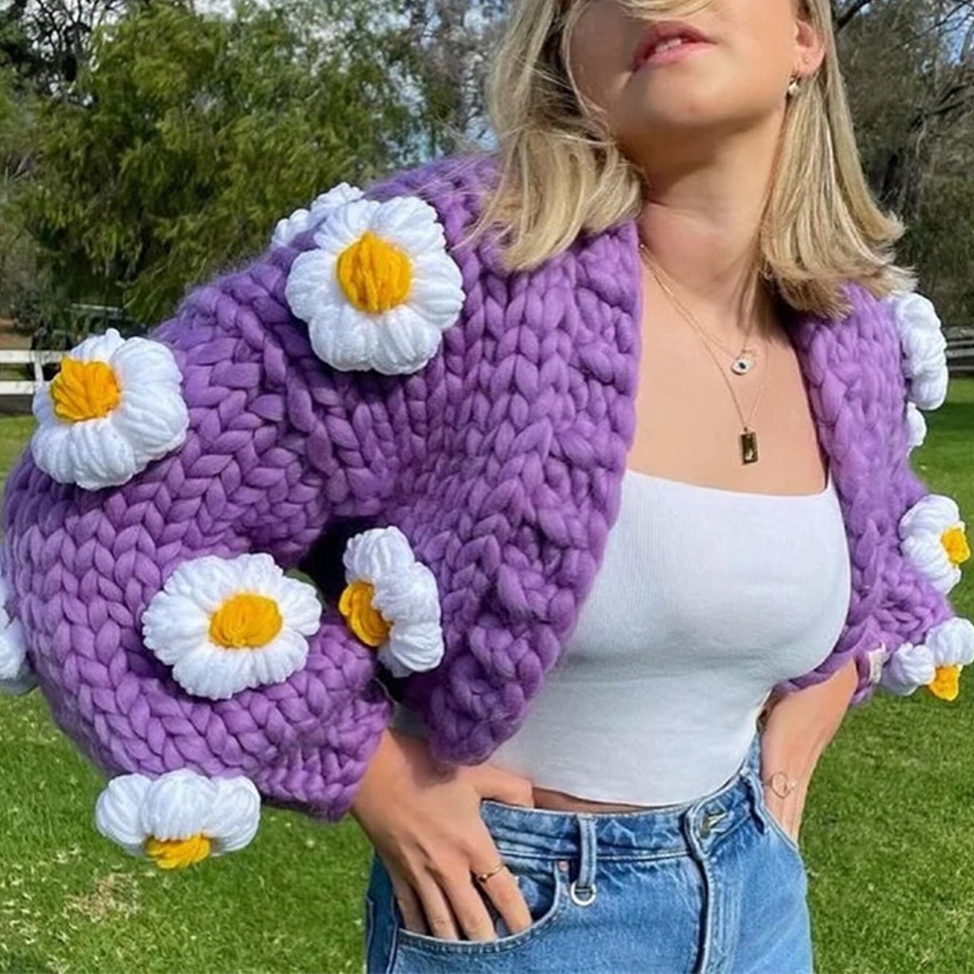 Knit Flower Sweater - Etsy