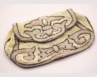 Vintage French Art Deco Beaded Evening Bag Purse with Hand Strap c1920s