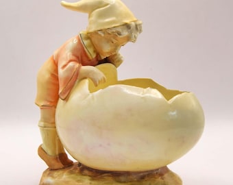 Antique Gebrüder Heubach Boy with Egg Planter - German Bisque Porcelain c. 1900