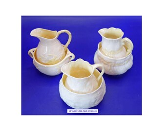 Belleek Ireland Porcelain Set of 3 Cream jugs and Sugar Bowls - c1940s