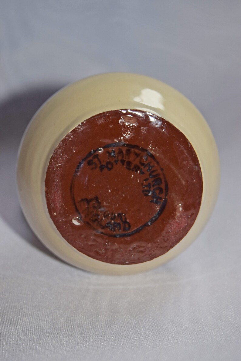 RARE FIND St. Marychurch Pottery Torquay  Vinegar Bottle  
Condition: As new.  Used for display only.  No chips, cracks or crazing.

Height: 14cms
Width: 8cms