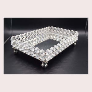 Mirrored Crystal Vanity Tray - Silver Perfume Organizer - Jewelry Storage