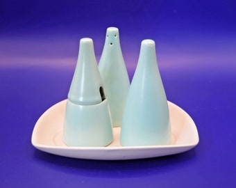 Poole Pottery Twintone Blue/Ivory Cruet Set.  Rare Design.