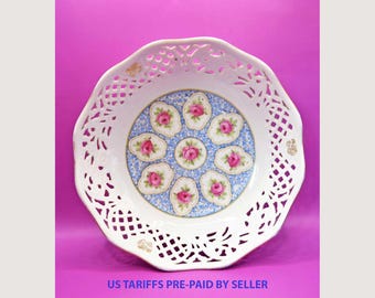 Antique Schumann Bavaria Reticulated Porcelain Fruit Bowl c1930s.....Rare Pattern