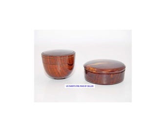 Antique Lignum Vitae Snuff Box & Art Deco Bakelite Compact Mirror Box