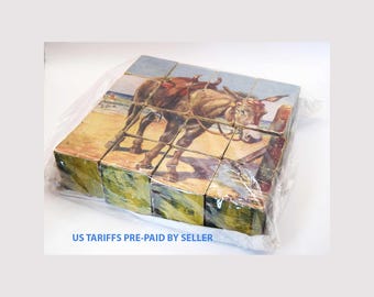 Antique Wooden Block Jigsaw Puzzle Illustrated by G.P.Micklewright c1950s