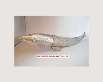 Vintage  Letter Opener Fish-Shaped Silver Metal Dagger & Sheath – Nautical – Ocean-Inspired Desk Accessory