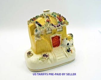Staffordshire Flatback Pottery Pastille Burner c1840.  Rare pre-firing damage to rear.