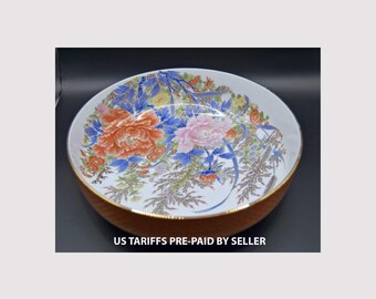 Japanese Shibata Toki Porcelain Floral Peony Bowl Vintage 1970s