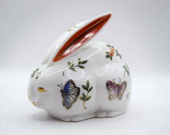 Figura de conejo de porcelana vintage, pisapapeles, pintada a mano, década de 1970