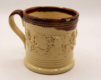 Rare Antique Salt Glazed Pottery Childs Mug Staffordshire c1830s