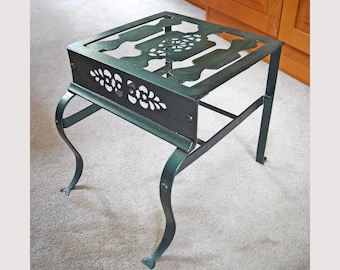 Antique Victorian Pierced Iron Footman | Trivet | Fireside Stool | Green