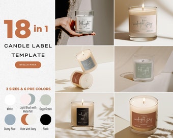 18in1 Printable Candle Label Template, Aesthetic Candle Design, Editable Sticker Canva Templates, Minimalist Candles Sticker Design - Stella