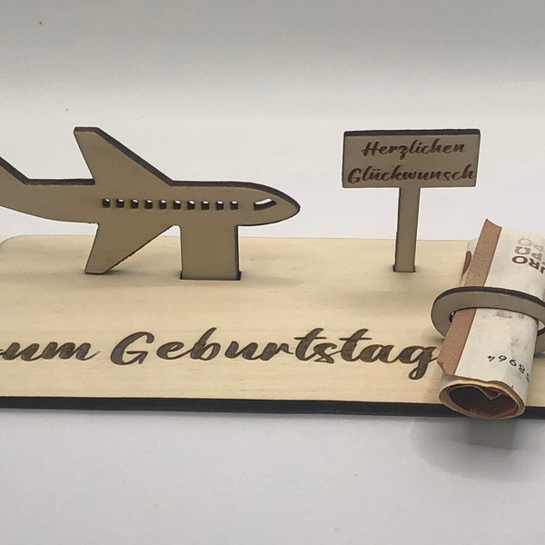 Geldgeschenk Flugzeug zum Geburtstag · Geschenke aus Holz · Geldgeschenke · originelle Geldgeschenke, Reise