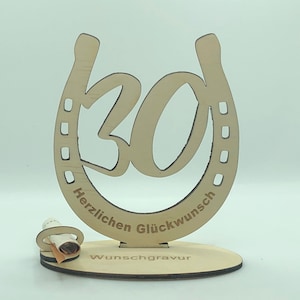 Geschenk zum 30. Geburtstag, Geldgeschenk, Gutscheinhalter, Glückwunsch & Zahl 30 im Hufeisen, Pferdeliebhaber