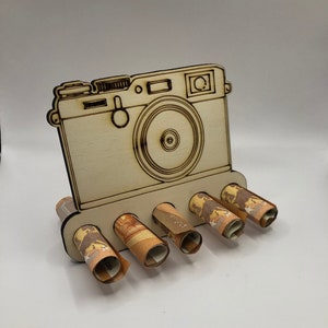Geldgeschenk zum Geburtstag · Geldgeschenk Kamera · Geschenke aus Holz · Geldgeschenke · originelle Geldgeschenke · Kamera v1