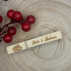 Pinzas de madera para ropa con el nombre deseado/boda personalizada de 71 mm, regalo para invitados, tarjetas de lugar/anillo de boda