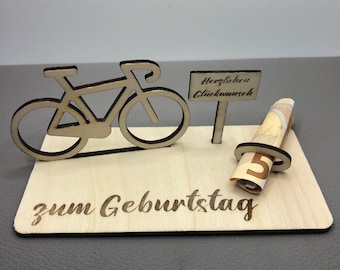Birthday money gift bicycle · Gifts made of wood · Money gifts · Original money gifts, voucher, cyclist v2