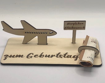 Geldgeschenk Flugzeug zum Geburtstag · Geschenke aus Holz · Geldgeschenke · originelle Geldgeschenke, Reise