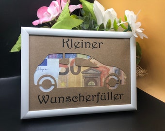 Geldcadeau auto wensvervuller cadeau om te geven als verjaardag Kerstgeld, pensioen, doopcadeaubon