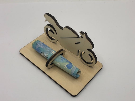 Soporte Para Billetes En Forma De Moto – Regalo De Madera Para Amantes De Las Motocicletas – 18x10 Cm, 5 Agujeros
