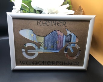 Geldgeschenk Geburtstag Motorrad Wunscherfüller Geschenk zum verschenken zum Geburtstag Weihnachten Geld, Rente, Taufe, Geschenkkarte