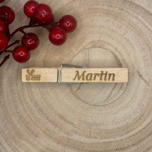 Pinzas de madera, pinzas para la ropa con el nombre deseado, regalo personalizado para invitados de 71 mm, tarjetas de mesa/caja de cumpleaños