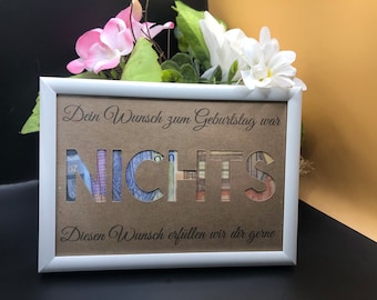 Money gift NOTHING Wish fulfiller Gift to give away for a birthday Christmas money, pension, baptism gift card