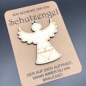 Beschermengel hout 7 cm + cadeaukaart beschermengel, bemoediging, geluksbrenger als cadeau voor doopfeesten, verjaardagen, nieuwe chauffeurs, vrienden en familie