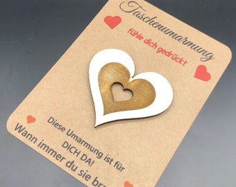 Heart Pocket Hug 5 cm + kaart / geluksbrenger / troost / aanmoediging / kleine persoonlijke pocket knuffel / cadeau-idee