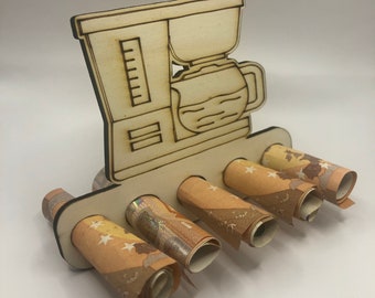 Regalo in denaro per il compleanno · Macchina da caffè in regalo in denaro · Regali in legno · Regali in denaro · Regali in denaro originali ·