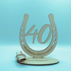 Gift for 40th birthday, cash gift, voucher holder, congratulations & number 40 in horseshoe, horse lover