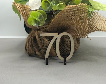 Birthday number 70 in 50 mm size number to stand made of wood for birthday/anniversary/wedding/decoration/crafts