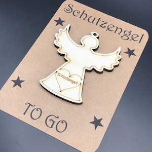 Beschermengel TO GO hout 7 cm + cadeaubon beschermengel, geluksbrenger als cadeau voor doopfeesten, verjaardagen, nieuwe chauffeurs, vrienden en familie