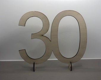 Numéro d'anniversaire 30 en taille 150 mm à poser en bois pour anniversaire/mariage/décoration/artisanat