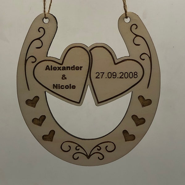 Personalized horseshoe as a pendant for a wedding with name - personalized horseshoe - bride and groom - horse lover - heart - love